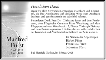 Traueranzeige von Manfred Fuerst von HERSFELDER ZEITUNG