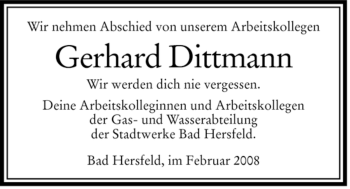 Traueranzeige von Gerhard Dittmann von HERSFELDER ZEITUNG