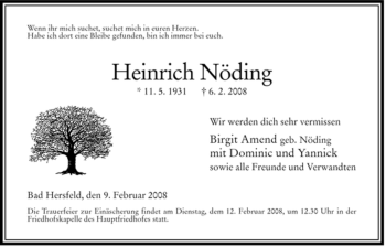 Traueranzeige von Heinrich Noeding von HERSFELDER ZEITUNG