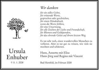 Traueranzeige von Ursula Enhuber von HERSFELDER ZEITUNG