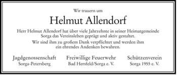 Traueranzeige von Helmut Allendorf von HERSFELDER ZEITUNG