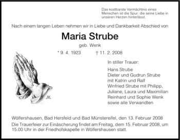 Traueranzeige von Maria Strube von HERSFELDER ZEITUNG