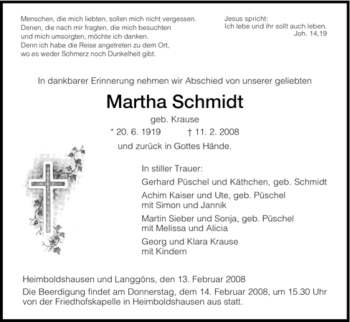 Traueranzeige von Martha Schmidt von HERSFELDER ZEITUNG