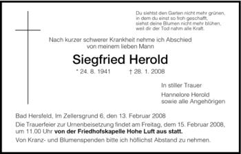 Traueranzeige von Siegfried Herold von HERSFELDER ZEITUNG
