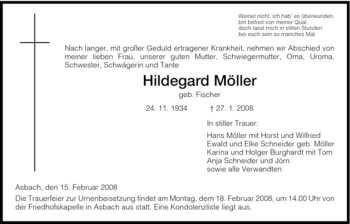 Traueranzeige von Hildegard Moeller von HERSFELDER ZEITUNG