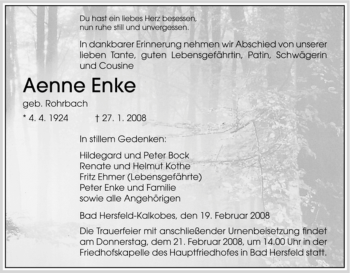 Traueranzeige von Aenne Enke von HERSFELDER ZEITUNG