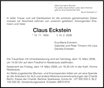 Traueranzeige von Claus Eckstein von HERSFELDER ZEITUNG