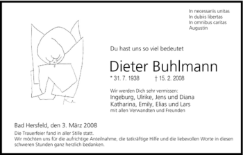 Traueranzeige von Dieter Buhlmann von HERSFELDER ZEITUNG