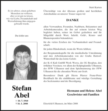 Traueranzeige von Stefan Abel von HERSFELDER ZEITUNG