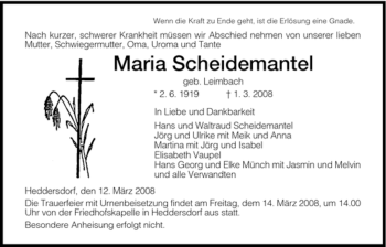 Traueranzeige von Maria Scheidemantel von HERSFELDER ZEITUNG