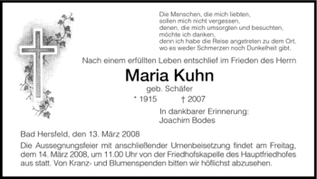 Traueranzeige von Maria Kuhn von HERSFELDER ZEITUNG