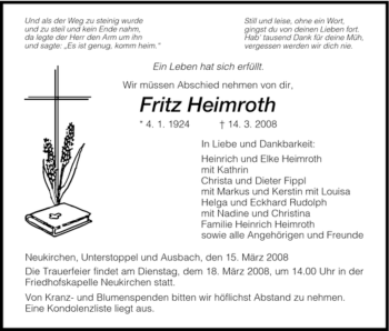 Traueranzeige von Fritz Heimroth von HERSFELDER ZEITUNG
