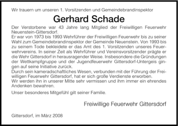 Traueranzeige von Gerhard Schade von HERSFELDER ZEITUNG