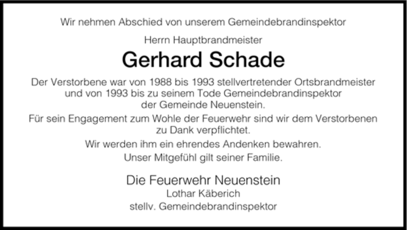  Traueranzeige für Gerhard Schade vom 18.03.2008 aus HERSFELDER ZEITUNG