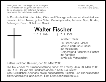 Traueranzeige von Walter Fischer von HERSFELDER ZEITUNG