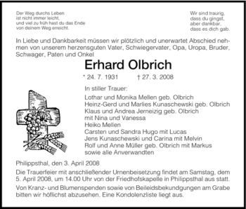 Traueranzeige von Erhard Olbrich von HERSFELDER ZEITUNG