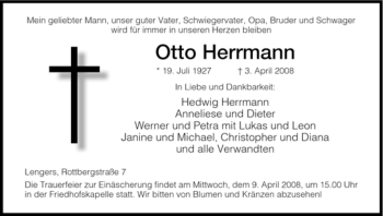 Traueranzeige von Otto Herrmann von HERSFELDER ZEITUNG