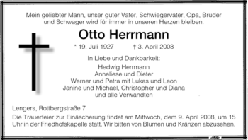 Traueranzeige von Otto Herrmann von HERSFELDER ZEITUNG