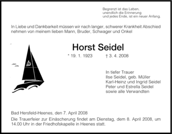 Traueranzeige von Horst Seidel von HERSFELDER ZEITUNG