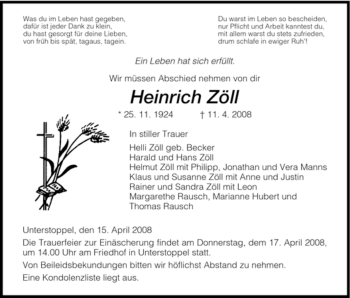 Traueranzeige von Heinrich Zöll von HERSFELDER ZEITUNG