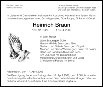 Traueranzeige von Heinrich Braun von HERSFELDER ZEITUNG