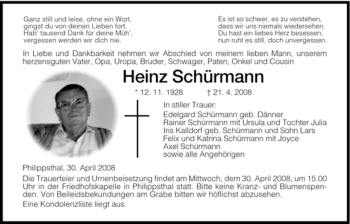 Traueranzeige von Heinz Schürmann von HERSFELDER ZEITUNG