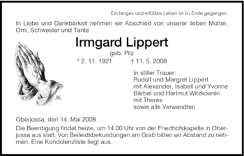 Traueranzeige von Irmgard Lippert von HERSFELDER ZEITUNG