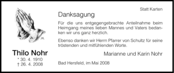Traueranzeige von Thilo Nohr von HERSFELDER ZEITUNG