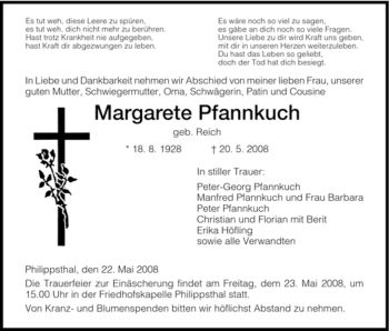 Traueranzeige von Margarete Pfannkuch von HERSFELDER ZEITUNG