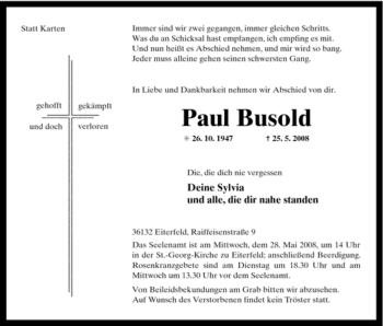 Traueranzeige von Paul Busold von HERSFELDER ZEITUNG