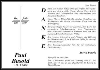 Traueranzeige von Paul Busold von HERSFELDER ZEITUNG