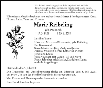 Traueranzeige von Marie Reibeling von HERSFELDER ZEITUNG