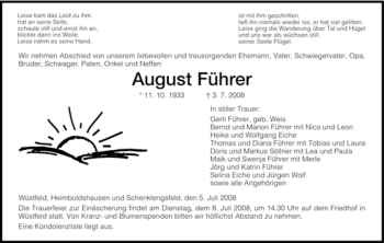 Traueranzeige von August Fuehrer von HERSFELDER ZEITUNG