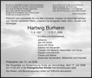 Traueranzeige von Hartwig Buhrhenn von HERSFELDER ZEITUNG