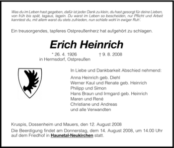 Traueranzeige von Erich Heinrich von HERSFELDER ZEITUNG