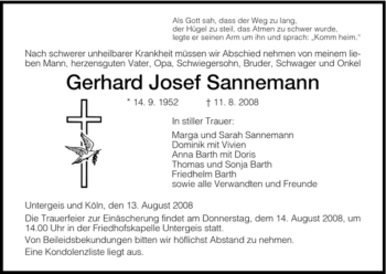 Traueranzeige von Gerhard Josef Sannemann von HERSFELDER ZEITUNG