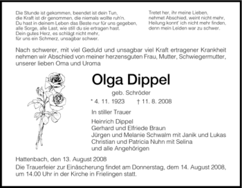 Traueranzeige von Olga Dippel von HERSFELDER ZEITUNG