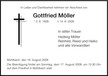 Traueranzeige von Gottfried Moeller von HERSFELDER ZEITUNG