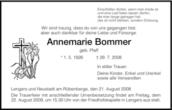 Traueranzeige von Annemarie Bommer von HERSFELDER ZEITUNG