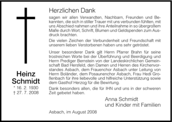 Traueranzeige von Heinz Schmidt von HERSFELDER ZEITUNG