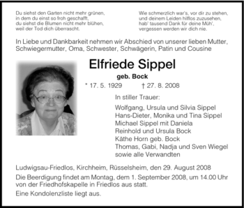 Traueranzeige von Elfriede Sippel von HERSFELDER ZEITUNG