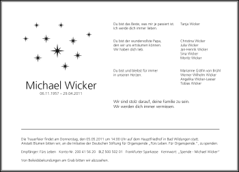 Traueranzeige von Michael Wicker von HERSFELDER ZEITUNG