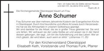 Traueranzeige von Änne Schumer von HERSFELDER ZEITUNG