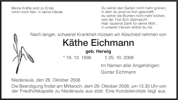 Traueranzeige von Käthe Eichmann von HERSFELDER ZEITUNG