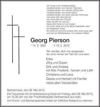 Traueranzeige von Georg Pierson von HERSFELDER ZEITUNG