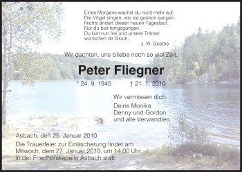 Traueranzeige von Peter Fliegner von HERSFELDER ZEITUNG
