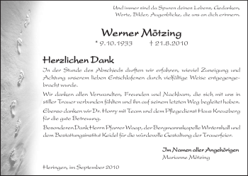 Traueranzeige von Werner Mötzing von HERSFELDER ZEITUNG