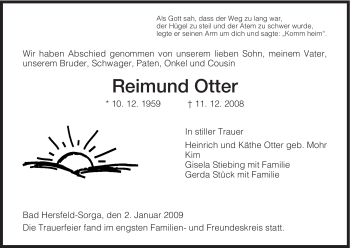 Traueranzeige von Reimund Otter von HERSFELDER ZEITUNG