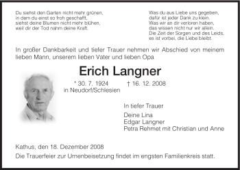 Traueranzeige von Erich Langner von HERSFELDER ZEITUNG