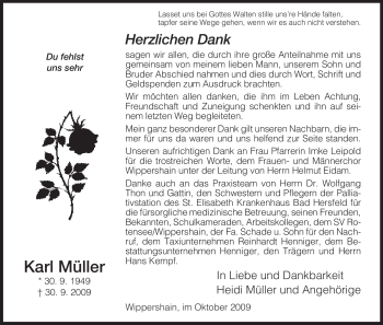 Traueranzeige von Karl Müller von HERSFELDER ZEITUNG